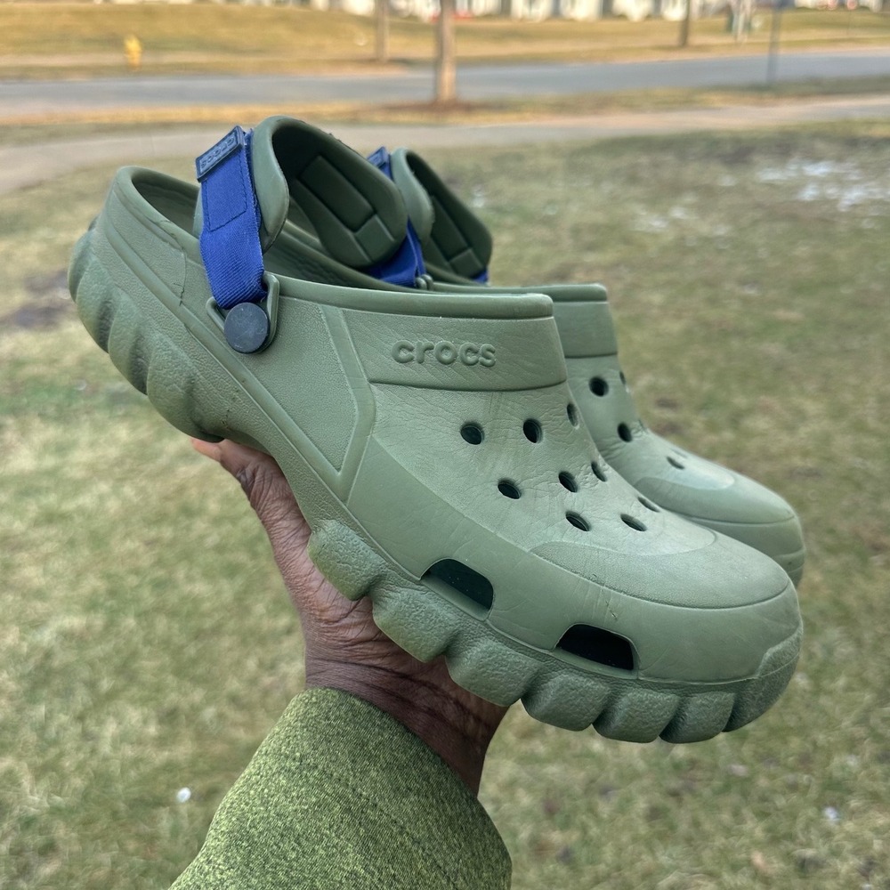 Crocs Offroad Adult Sport Clogs Unisex Size M9 W11 Army Green Blue Strap Sandals - Picture 5 of 15